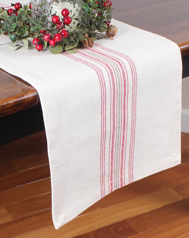 Holiday Grain Sack Cream & Red Table Runner 45 In T4064019 - The Fox Decor